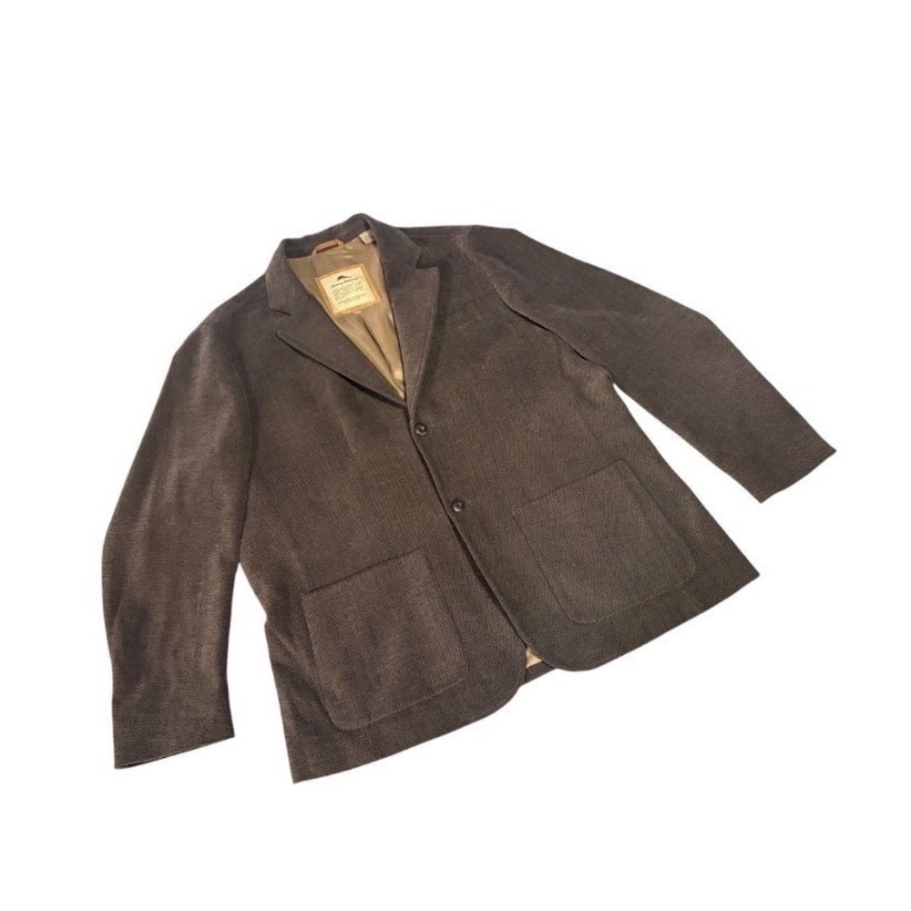 Tommy Bahama Blazer Mens XL Brown Excellent Herringbone Cotton Wool 113-T5601
